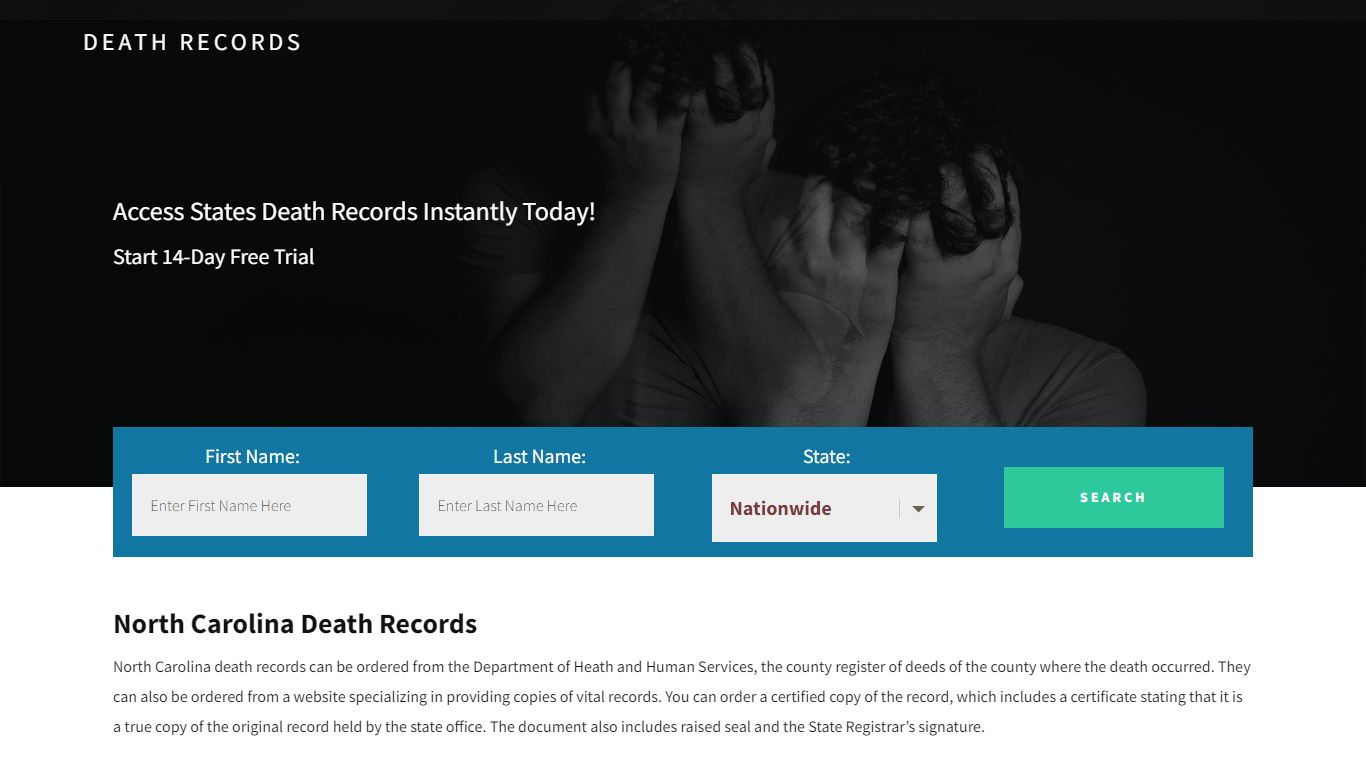 North Carolina Death Records | Enter Name and Search | 14 Days Free